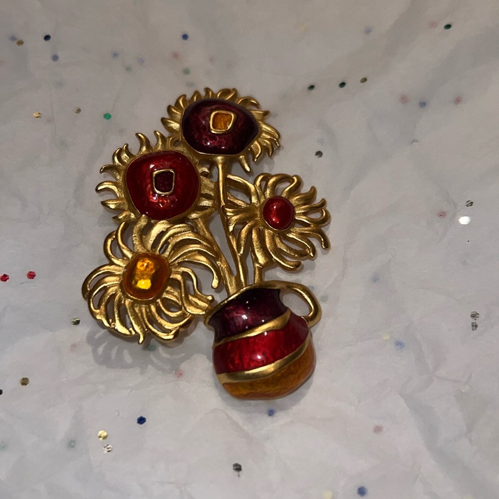 Ysl Yves Saint Laurent for Avon Van Gogh’s Enamel Sunflower Pin Brooch 3”